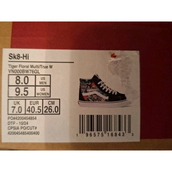 Vans Slk8 Hi Tiger Floral Men Sz 8 Skateboarding Casual Sneakers Rare Tattoo - Picture 11 of 11